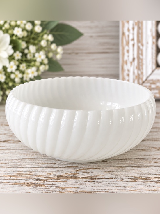 Other - Vintage Fire King Milk Glass Ribbed Swirl Bulb Bowl